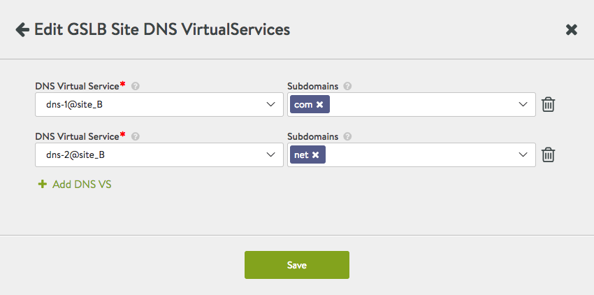 Assigning subdomains to site B's DNS virtual services