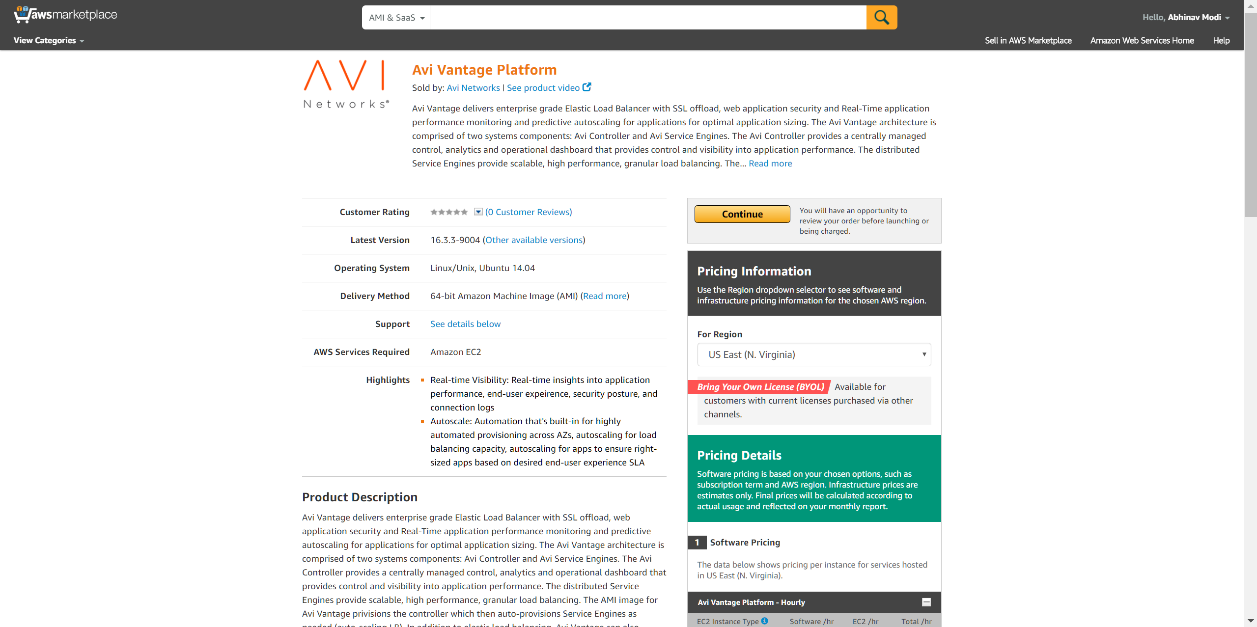 Avi Vantage on AWS Marketplace