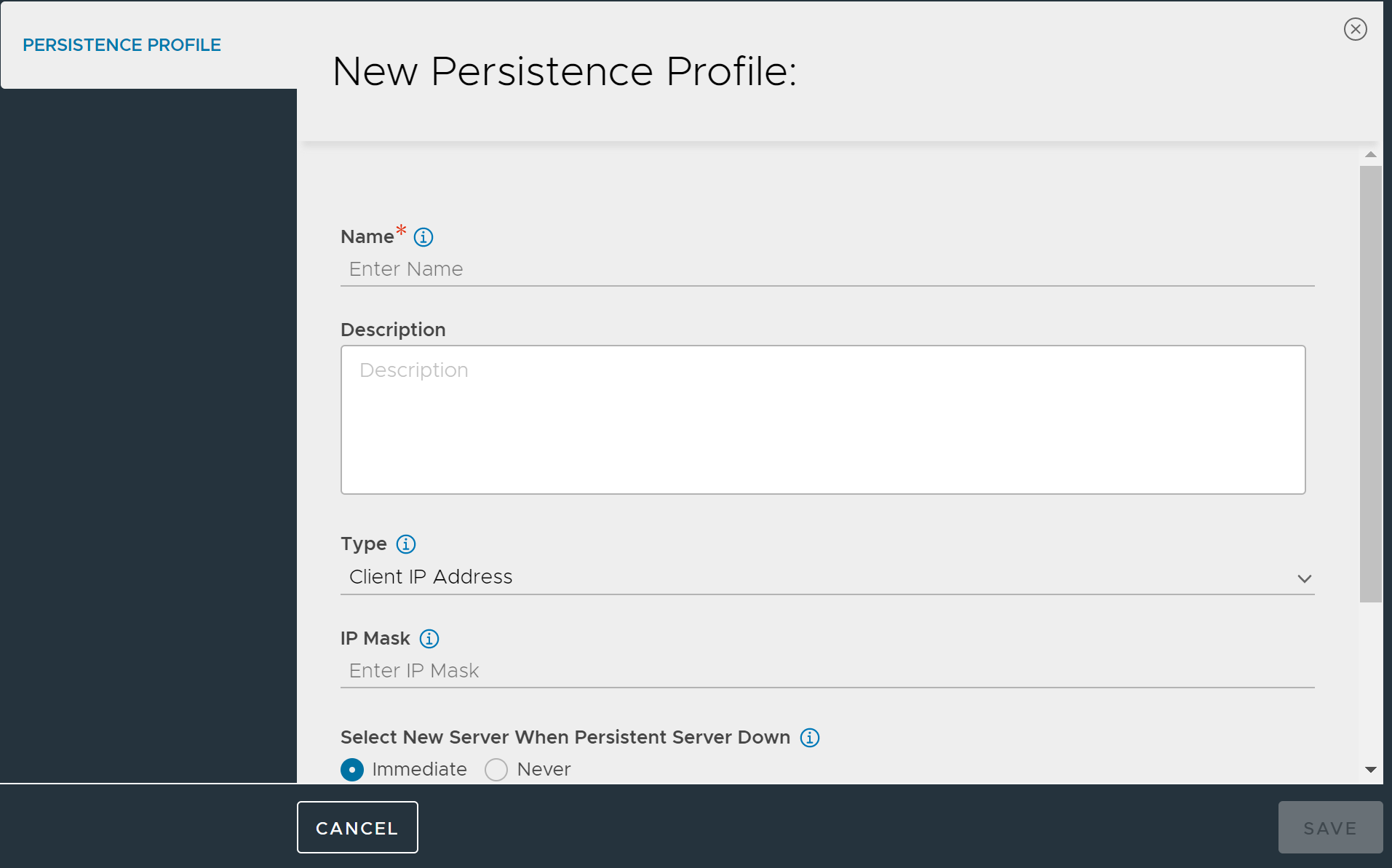 Persistence profile editor