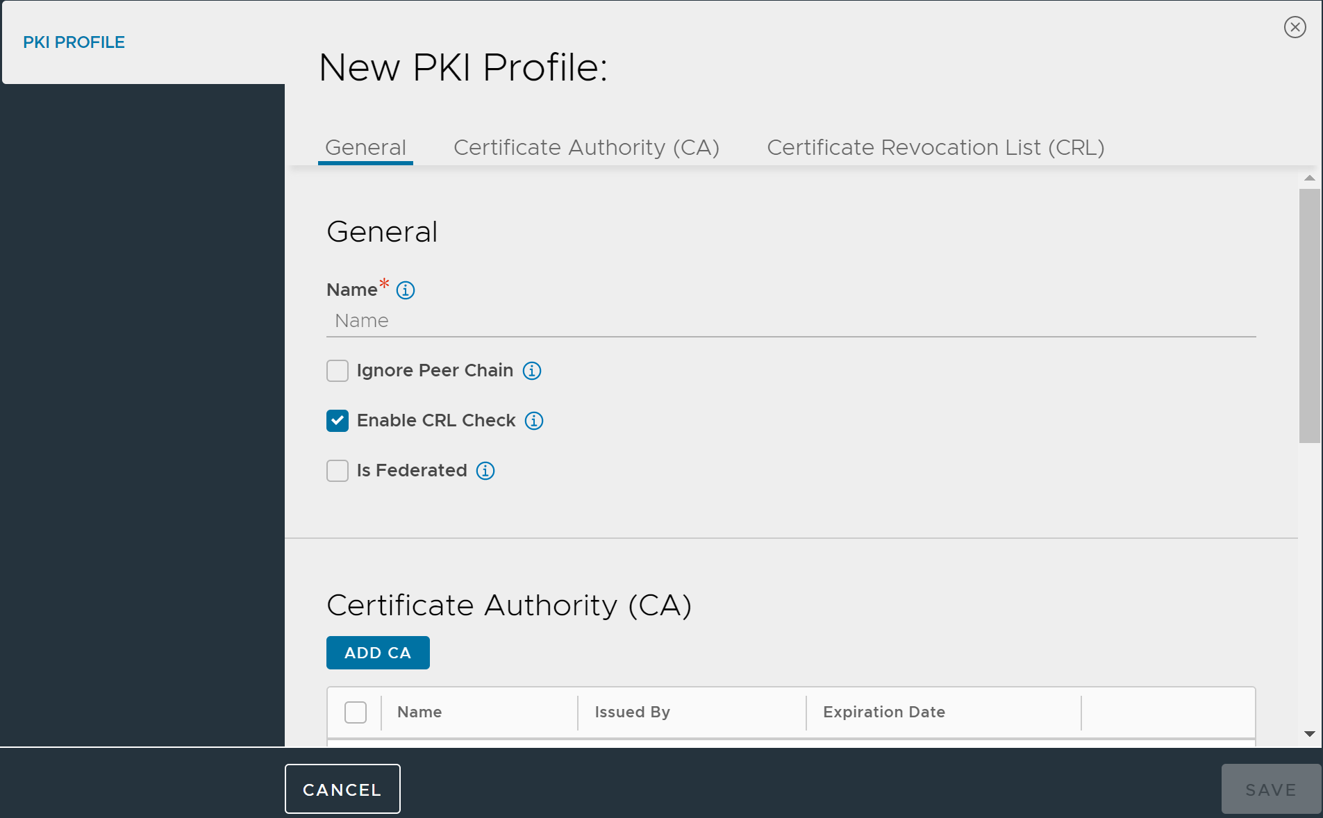 PKI profile editor