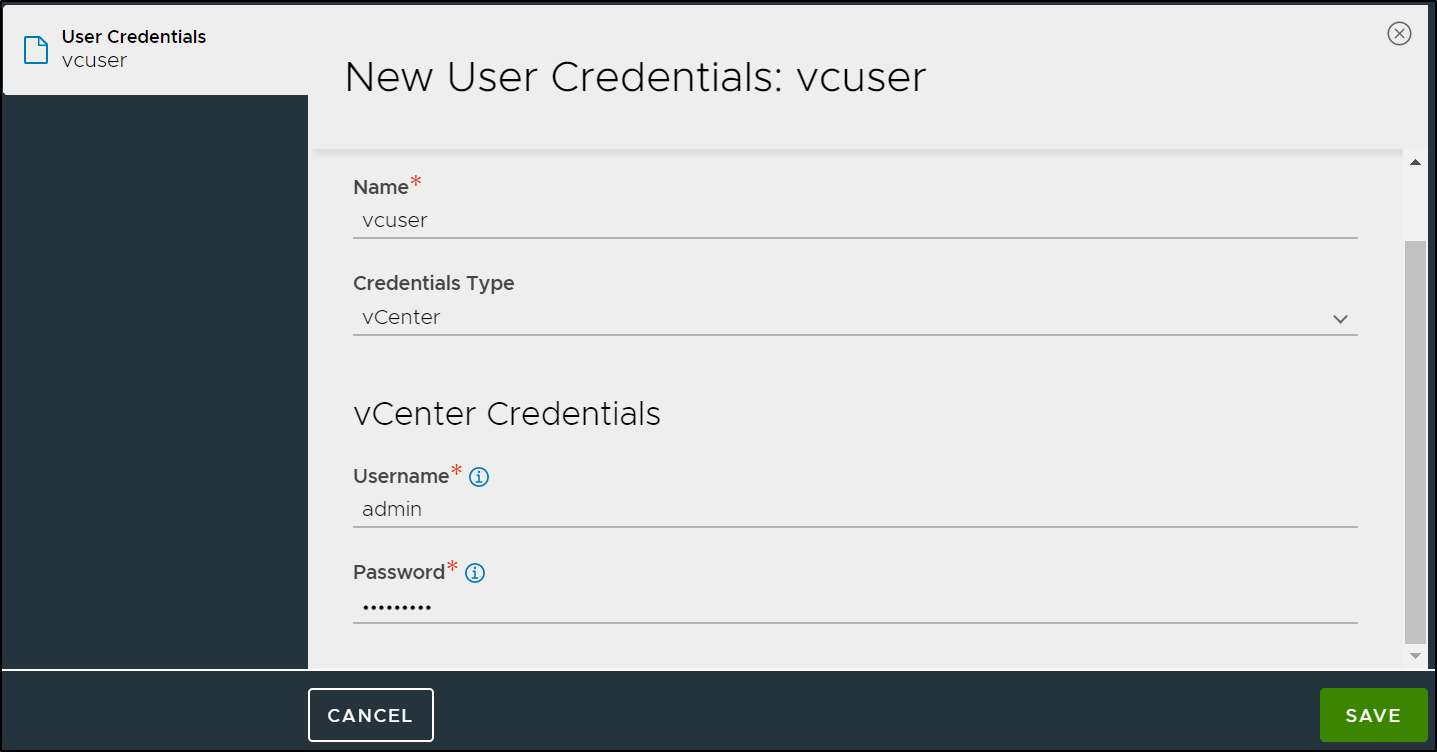 vCenter Credentials