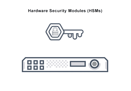 Image symbolizes hardware security module (HMS) cryptographic processor that manages and safeguards digital keys.